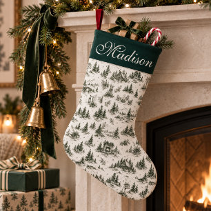 Pequena Meia de Natal Personalizada Evergreen Toile