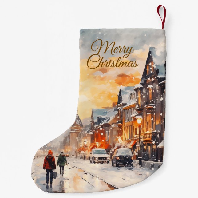 Pequena Meia de Natal Personalizada Vila de Inverno (Verso)