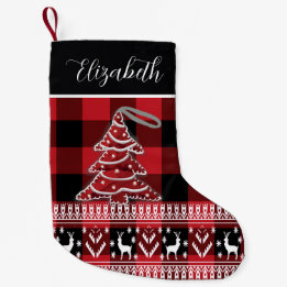 Pequena Meia de Natal Personalizada Xadrez Búfalo Preto Ve
