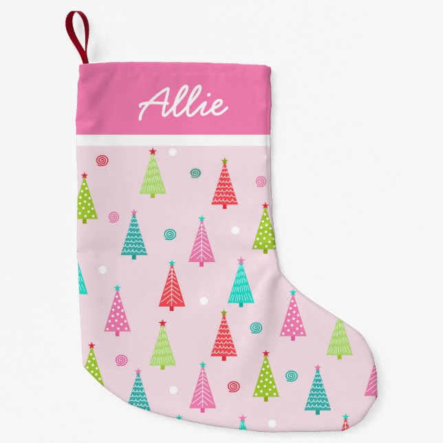Pequena Meia de Natal Rosa Pastel (Frente)