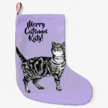 Meia de Natal Roxa Gato Malhado Merry Catsmus