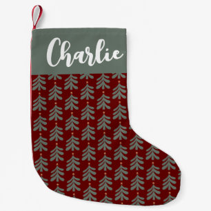 Pequena Meia de Natal vintage personalizada com árvores