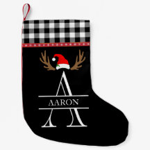 Meia de Natal Xadrez Preto, Branco e Vermelho com 