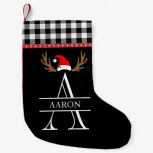 Pequena Meia de Natal Xadrez Preto, Branco e Vermelho com 