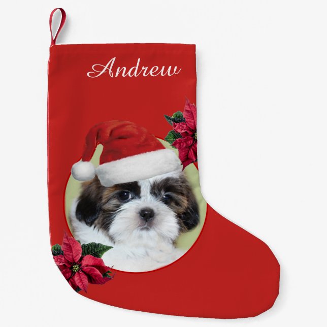 Pequena Meia personalizada cão de Shih Tzu do Natal (Frente)