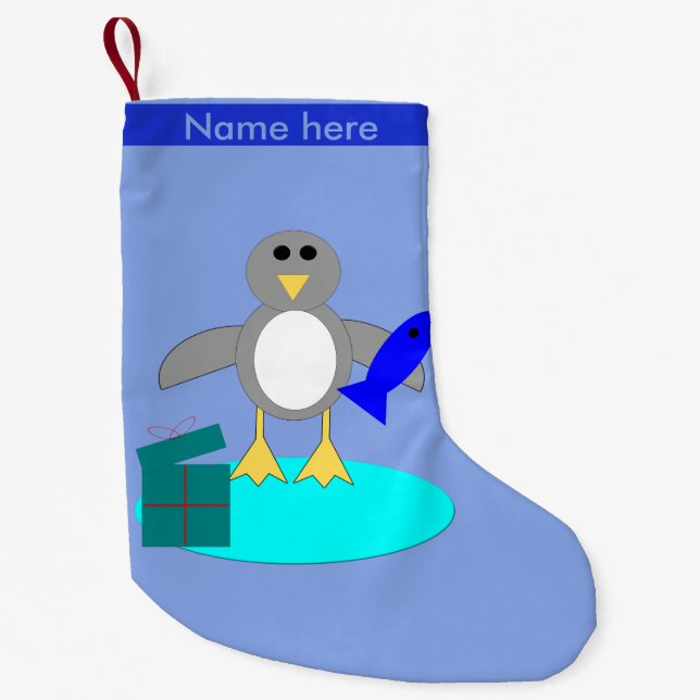 Pequena Meia Personalizada de Natal Pinguim Pescando (Frente)