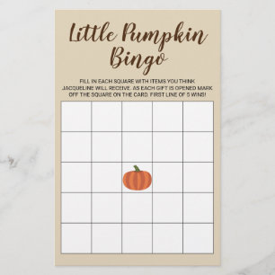 Pequena Placa De Bingo De Chá de fraldas De Pumpk