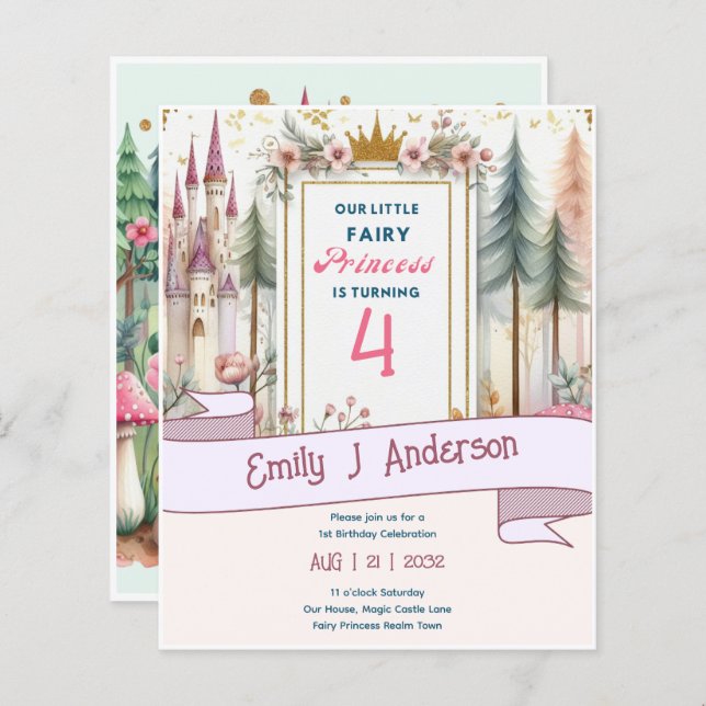 Pequena Princesa Fada Aniversário De Qualquer Idad (Frente/Verso)