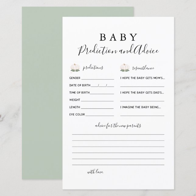 Pequena Pumpkin Bebê Previsão e Cartões de Aconsel (Frente/Verso)