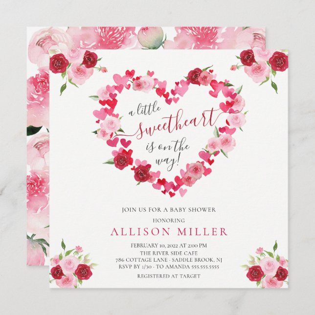 Pequena querida Meninas Chá de fraldas Convite (Frente/Verso)