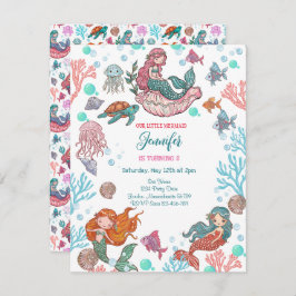 Pequena Sereia Bonita Convite de Aniversário