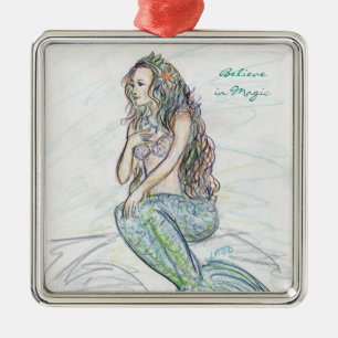 Pequena Sereia em Ornamentos Personalizados de Art