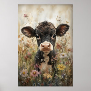 Pequena Vaca em Impressão de Flores Silvestres, Pá