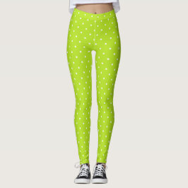 Pequenas bolinhas brancas em leggings verde lima