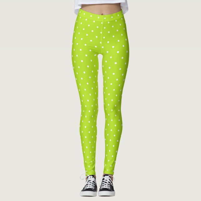 Pequenas bolinhas brancas em leggings verde lima (Frente)