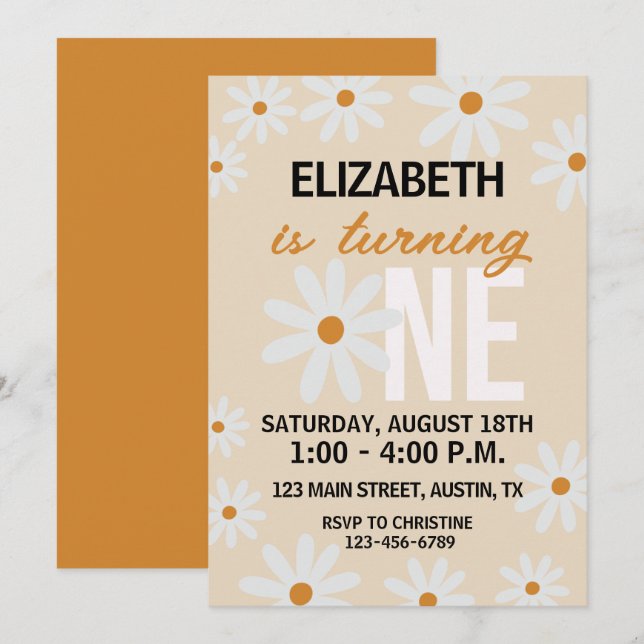 Pequenas Meninas Daisy Primeiro Convite de Anivers (Frente/Verso)