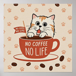 Pequenas pegadas de gato e poster de grãos de café