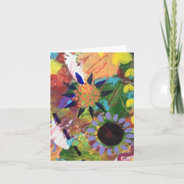 Pequeno, 4" x 5,6" cartão de nota dobrado Flores A (Frente)