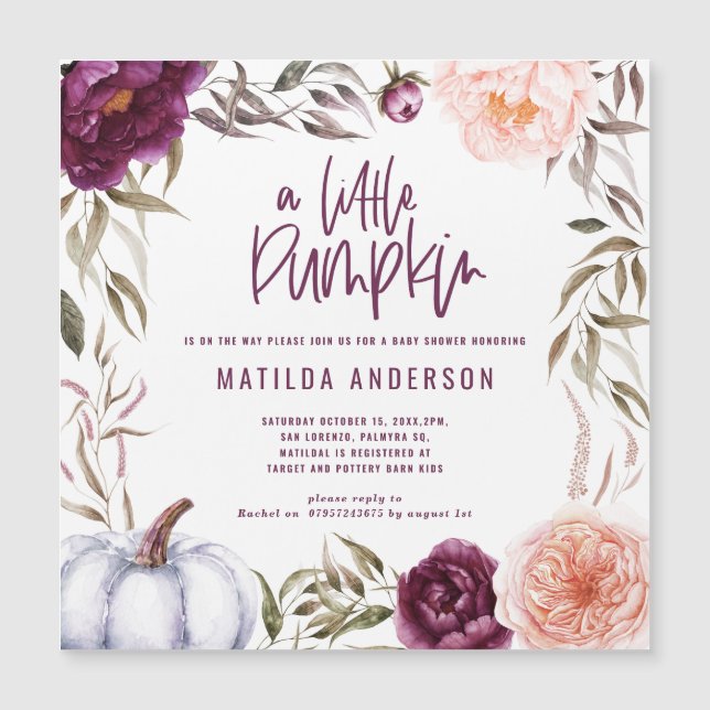 Pequeno abóbora queda aquarela chá de fraldas flor (Frente)