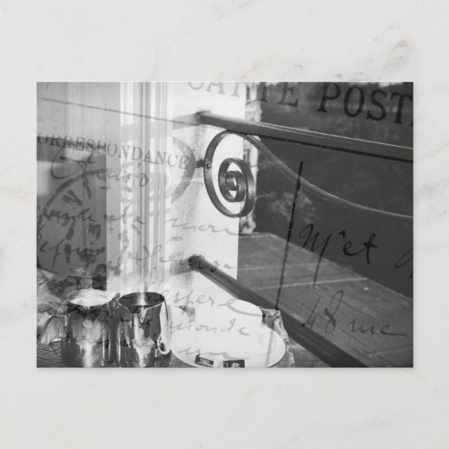 Pequeno almoço em Paris, cartão preto e branco (Frente)