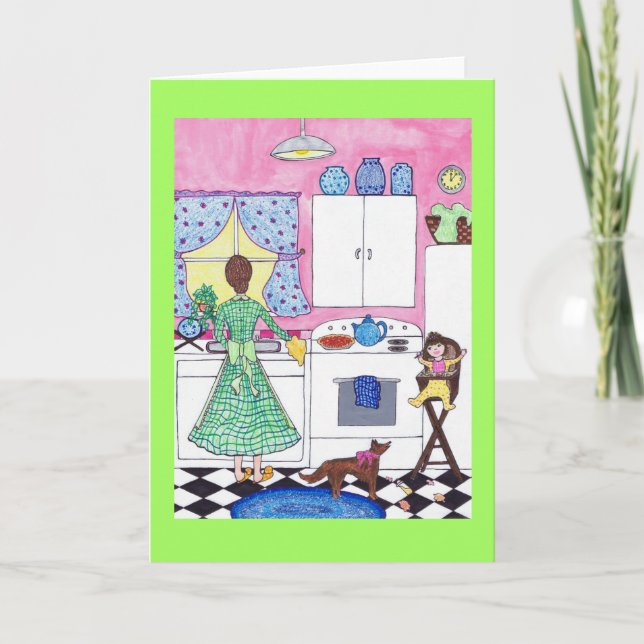 Pequeno almoço, mãe, bebê, cartão do cão (Frente)