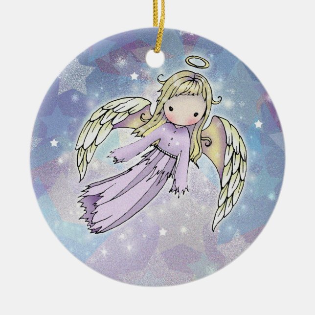 Pequeno Anjo Lavanda nas Estrelas Enfeite (Frente)