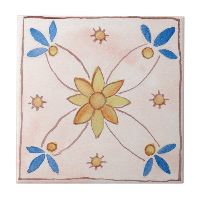 Pequeno azulejo cerâmico estilo siciliano "Rosa" (Frente)