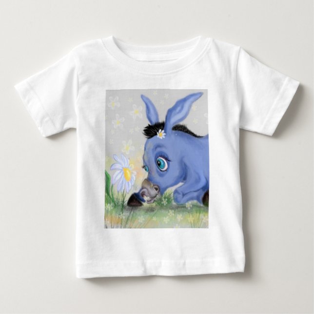 Pequeno Burro e Daisy Engraçado T-Shirt Bebê (Frente)