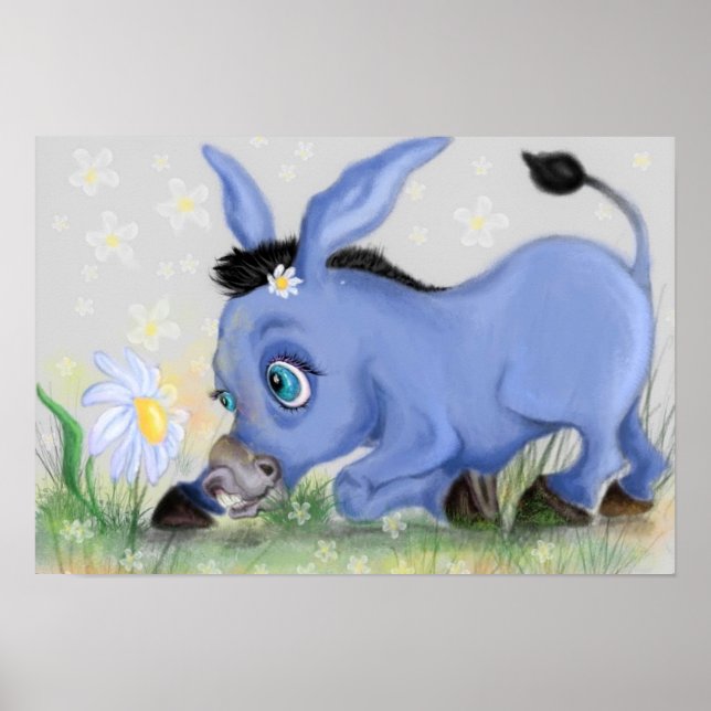 Pequeno burro e Poster de margarida pintando seu t (Frente)