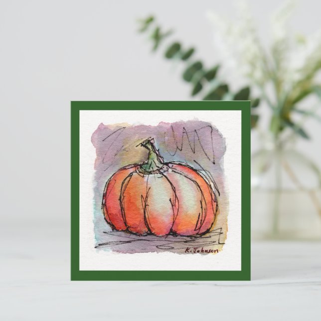 Pequeno Cartão de Vestir Aquarela Pumpkin (Em pé/Frente)
