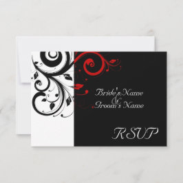 Pequeno cartão RSVP de casamento preto e branco co