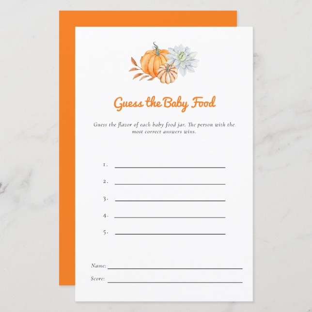 Pequeno Chá de fraldas De Abóbora Adivinha Jogo De (Frente/Verso)