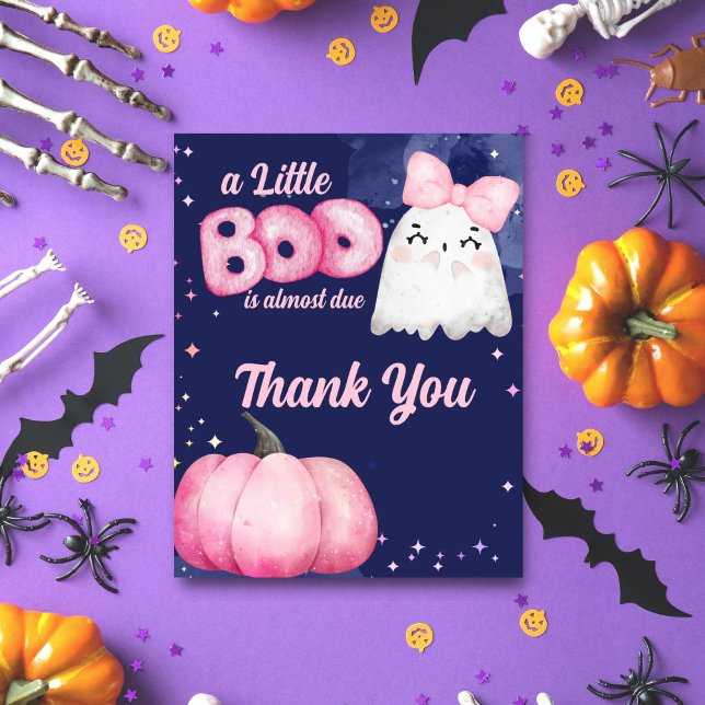 Pequeno chá de fraldas de Halloween obrigado você (Halloween baby shower thank you card, cute pink baby ghost pink pumpkin starry night blue thank you )