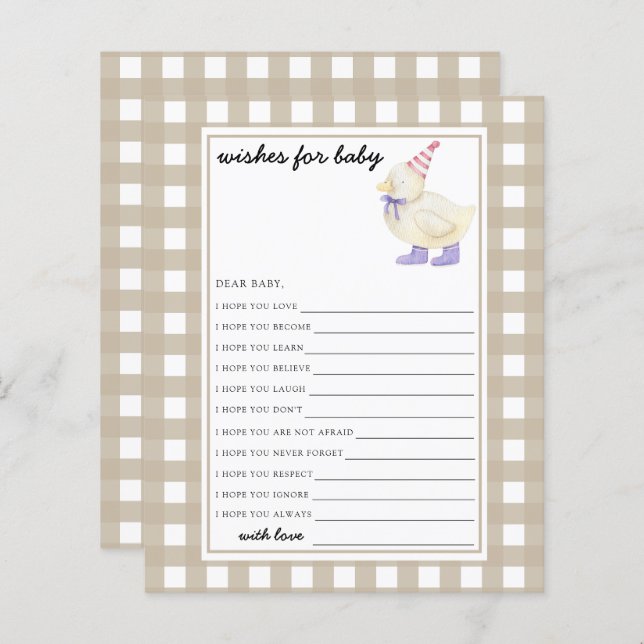 Pequeno chá de fraldas de Pato Deseja bebê (Frente/Verso)