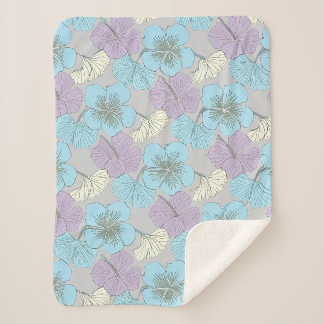“Pequeno Cobertor Sherpa – Trevo Azul e Roxo” (Frente)