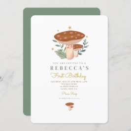 Pequeno Cogumelo Primeiro Convite de Aniversário