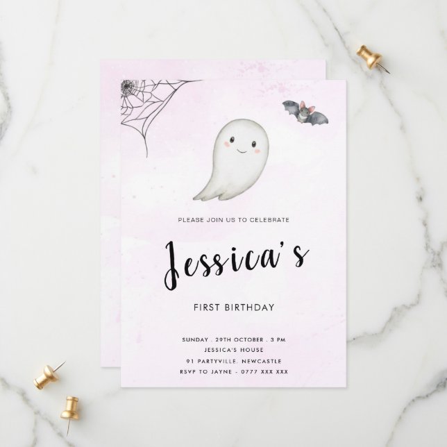 Pequeno Convite de aniversário Boo (Frente/Verso In Situ)