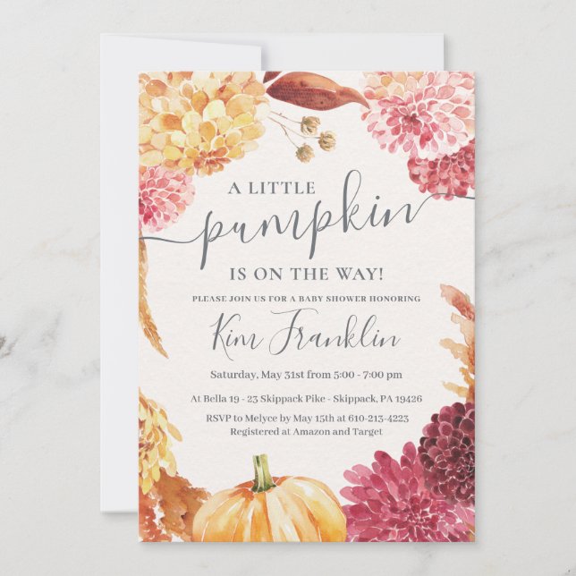 PEQUENO CONVITE DE CHÁ DE FRALDAS DE PUMPKIN (Frente)