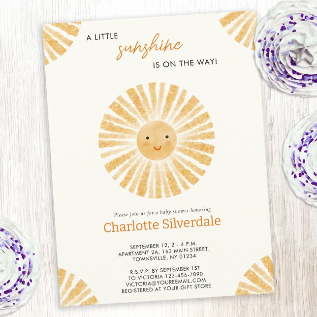 Pequeno Convite para Chá de fraldas à Luz do Sol (Little Sunshine gender neutral baby shower invitation postcard with custom text)