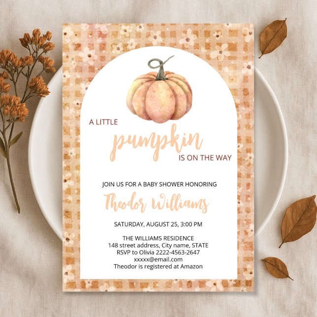 Pequeno Convite para Chá de fraldas de Abóbora | T (Little Pumpkin Baby Shower Invitation – Fall Autumn Gender Neutral Invite)