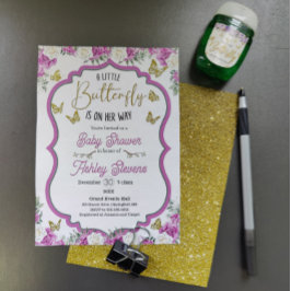 Pequeno convite para chá de fraldas de borboletas