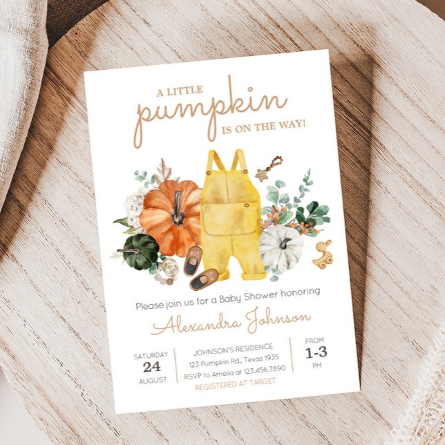 Pequeno Convite para Chá de fraldas de roupas de b (Gender Neutral Little Pumpkin Baby Shower Invitation)