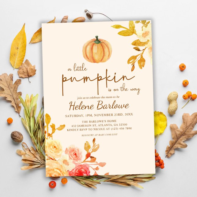 Pequeno Convite para Chá de fraldas Floral de Abób (Little Pumpkin Floral Baby Shower Invitation)