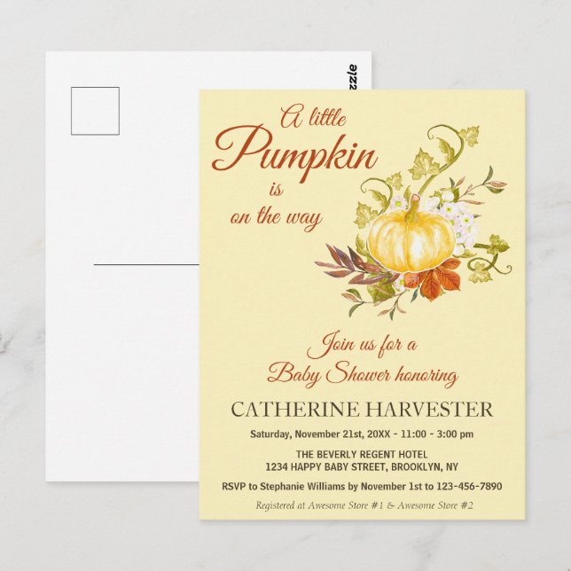 Pequeno Convite para Chá de fraldas Russo de Abóbo (Frente/Verso)