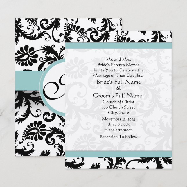 Pequeno Damasco Preto 4x5 Suaviza Convite de Casam (Frente/Verso)