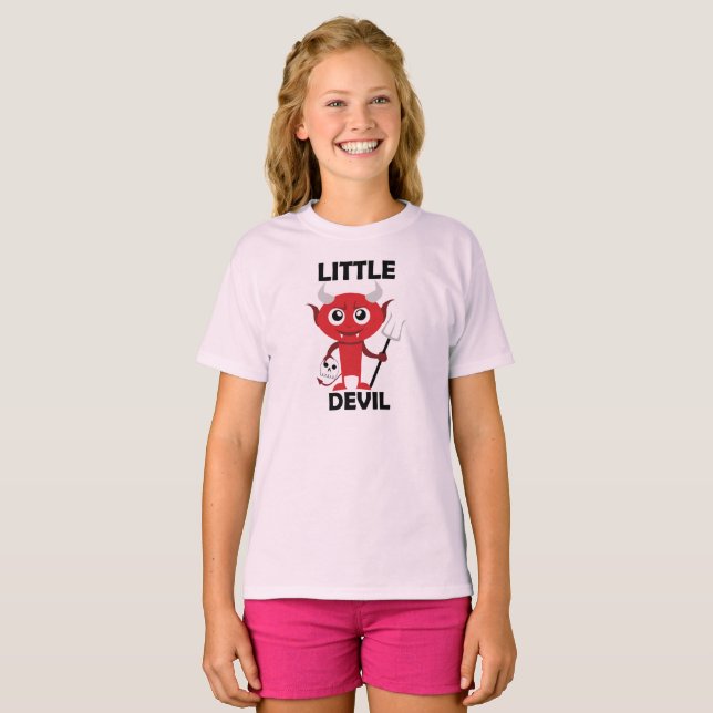 Pequeno Diabo - Camiseta Básica Para Meninas (Frente Completa)