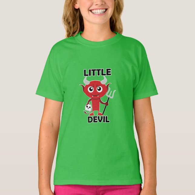 Pequeno Diabo - Camiseta Básica Para Meninas (Frente)