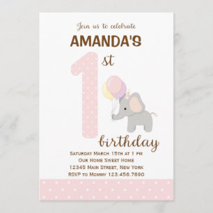 Pequeno Elefante Primeiro Convite de Aniversário (
