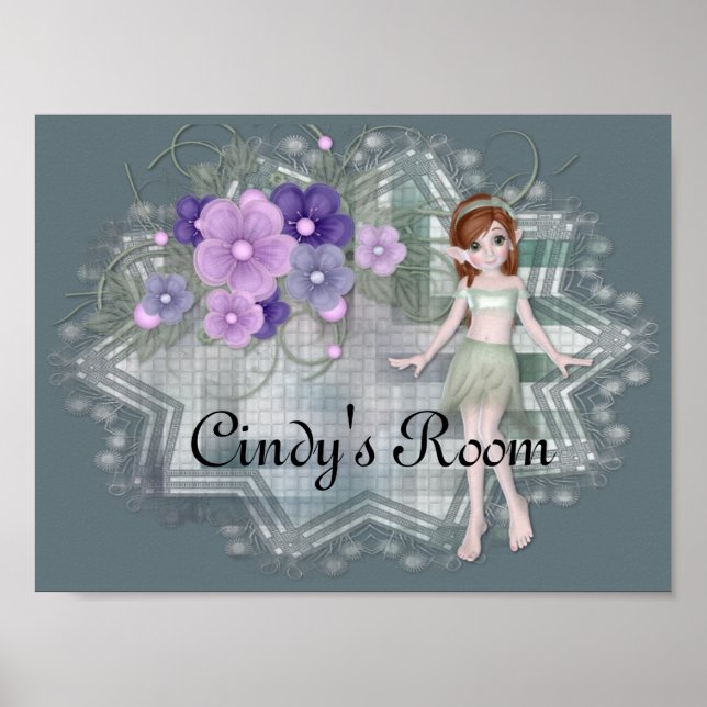 Pequeno Elf com Etiqueta de Flores Poster personal (Frente)