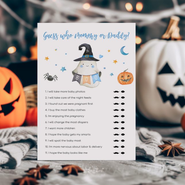 Pequeno Fantasma Azul Adivinha quem Mamãe ou Jogo  (Little Boo Baby Shower Guess who Mommy or Daddy Game)